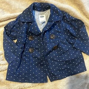 Old Navy Toddler 18-24 Months Double Breasted Trench Coat Navy White Polka Dot